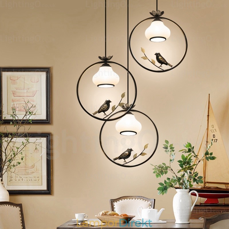 1 Ljus Lantlig Rustik Lantlig Taklampa Med Glasskärm