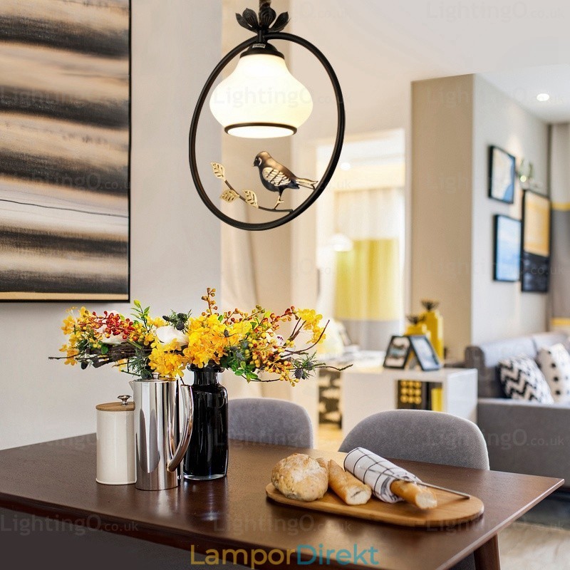 1 Ljus Lantlig Rustik Lantlig Taklampa Med Glasskärm