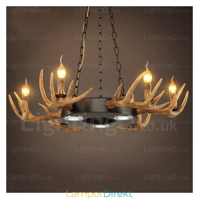 9 Ljus Vintage Retro Rustik Horn Ljuskrona Taklampa