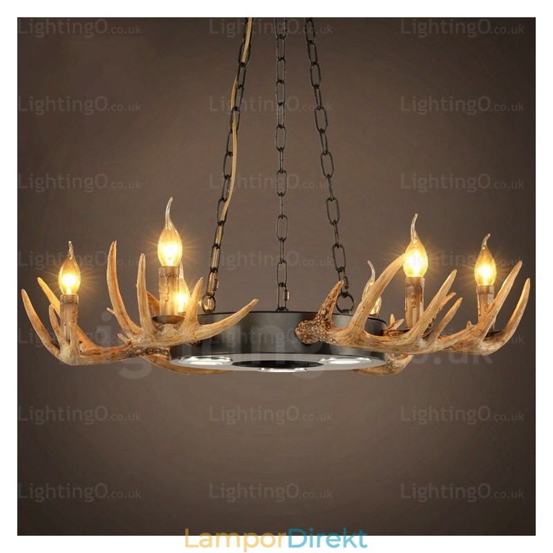 9 Ljus Vintage Retro Rustik Horn Ljuskrona Taklampa