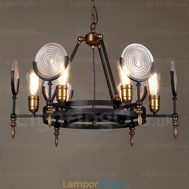 6 Ljus Vintage Retro Taklampa Med Glasskärm