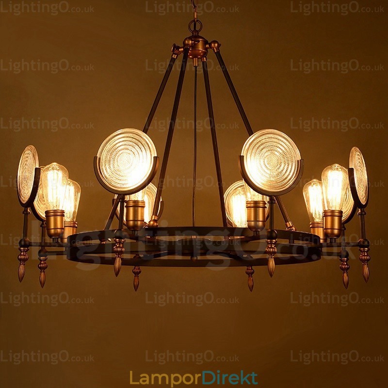 6 Ljus Vintage Retro Taklampa Med Glasskärm
