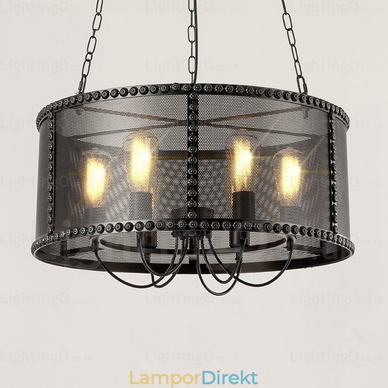 6 Ljus Vintage Retro Taklampa Med Skärm I Rostfritt Stål