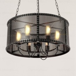 6 Ljus Vintage Retro Taklampa Med Skärm I Rostfritt Stål
