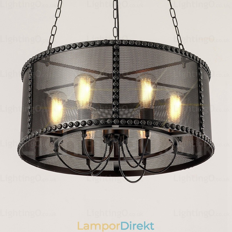 6 Ljus Vintage Retro Taklampa Med Skärm I Rostfritt Stål