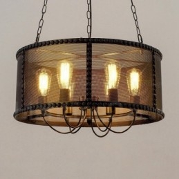 6 Ljus Vintage Retro Taklampa Med Skärm I Rostfritt Stål