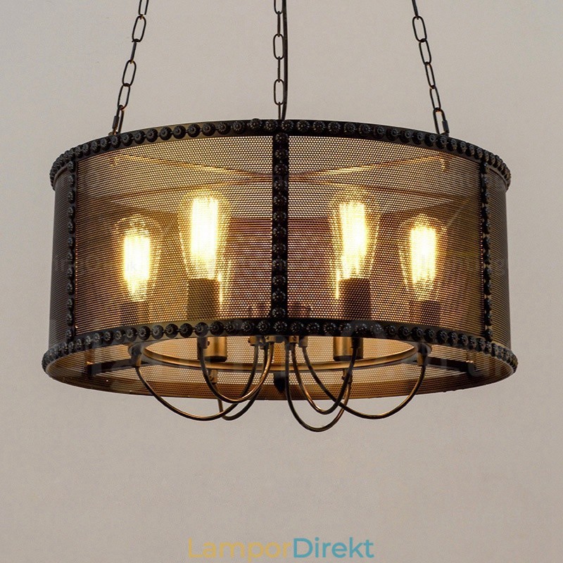 6 Ljus Vintage Retro Taklampa Med Skärm I Rostfritt Stål