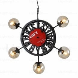 5 Ljus Vintage Retro Taklampa Med Glasskärm