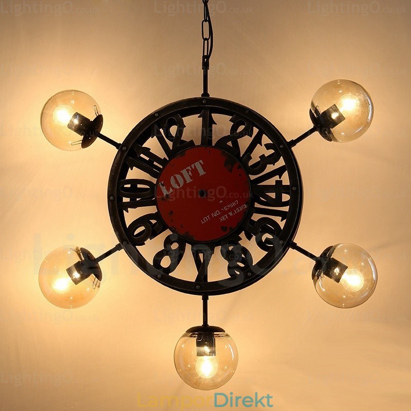 5 Ljus Vintage Retro Taklampa Med Glasskärm