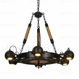 6 Ljus Vintage Retro Taklampa Med Skärm I Rostfritt Stål
