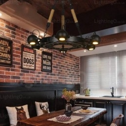 6 Ljus Vintage Retro Taklampa Med Skärm I Rostfritt Stål