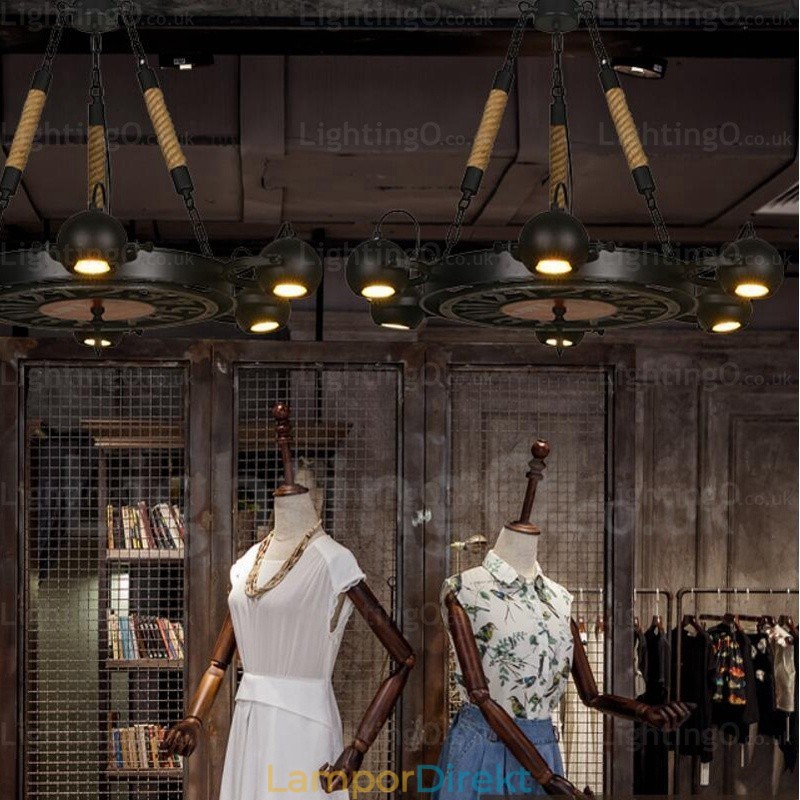 6 Ljus Vintage Retro Taklampa Med Skärm I Rostfritt Stål