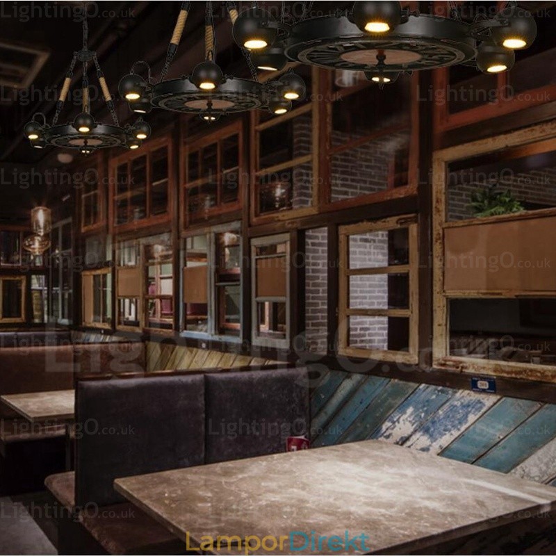 6 Ljus Vintage Retro Taklampa Med Skärm I Rostfritt Stål