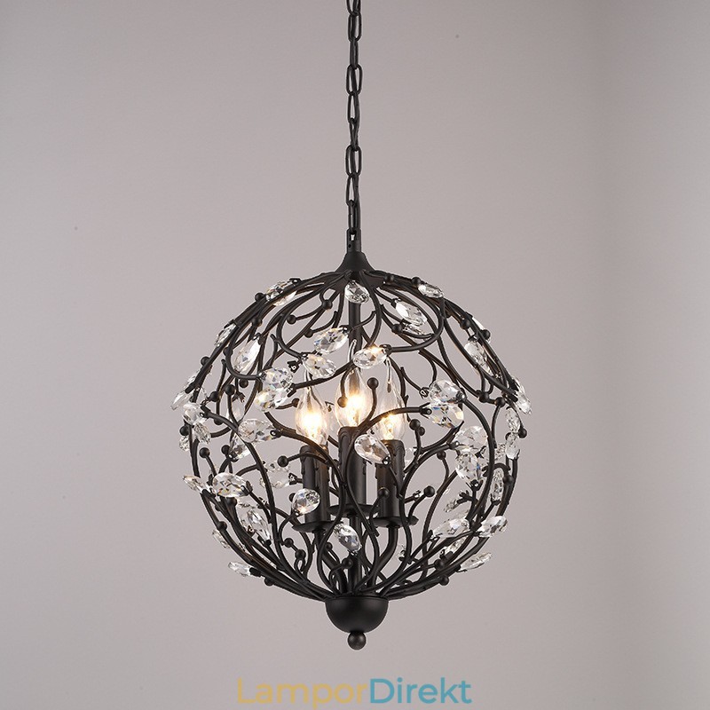 3 Ljus Vintage Retro Globe Crystal Pendel Light