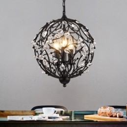 3 Ljus Vintage Retro Globe Crystal Pendel Light