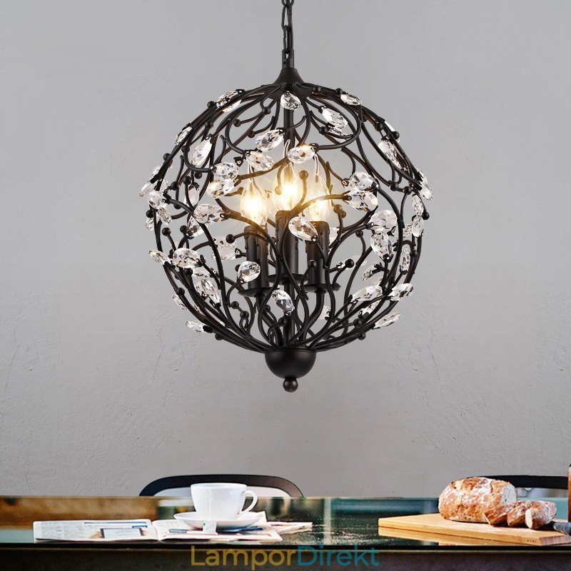 3 Ljus Vintage Retro Globe Crystal Pendel Light