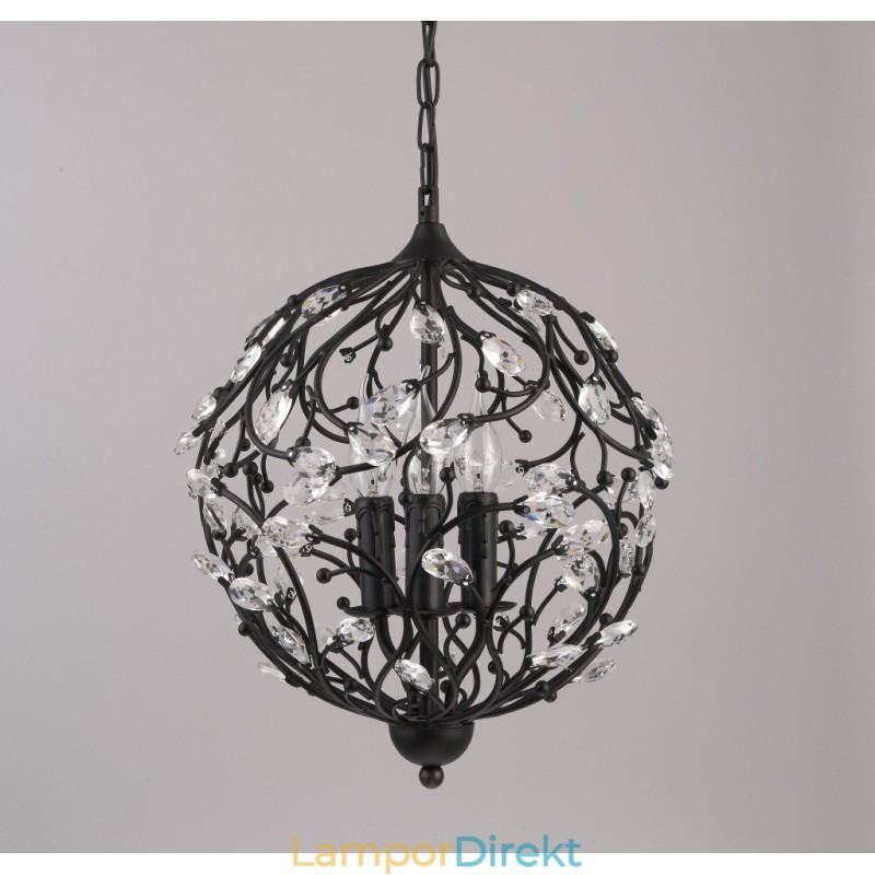 3 Ljus Vintage Retro Globe Crystal Pendel Light