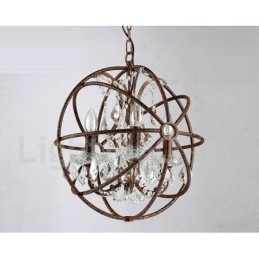 4 Ljusdiameter 40Cm Vintage Crystal Globe Målning Metall Ljuskrona Rostig Färg Pendelljus