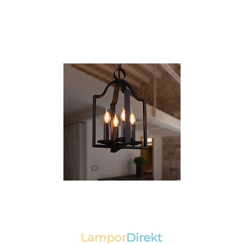 4 Ljus Vintage Minimalistisk Järnmålning Taklampa