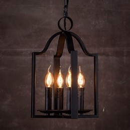 4 Ljus Vintage Minimalistisk Järnmålning Taklampa