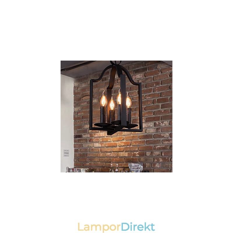 4 Ljus Vintage Minimalistisk Järnmålning Taklampa