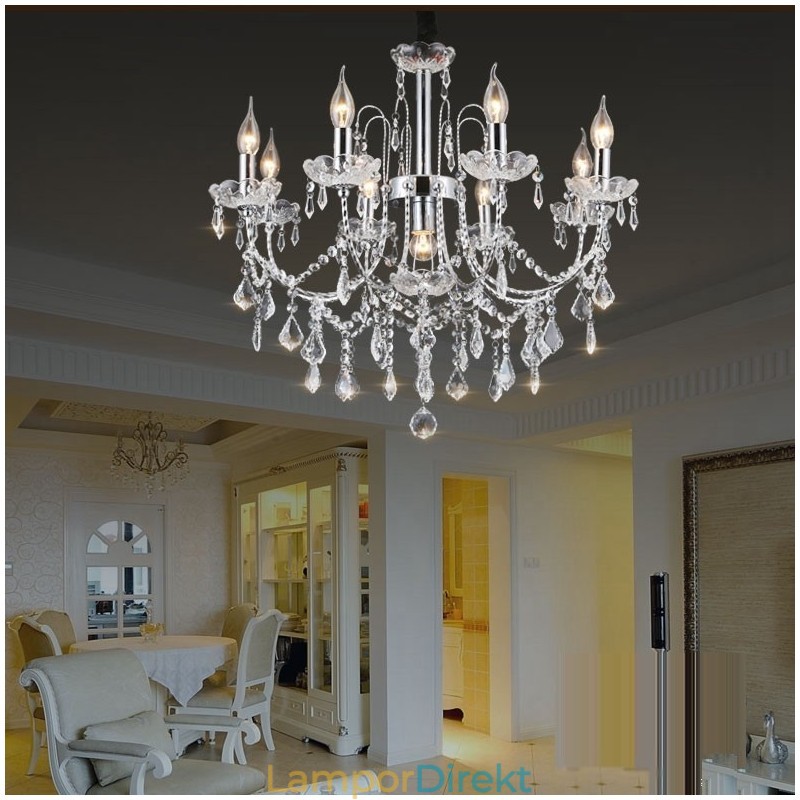 Elegant Kristallkrona Med 9 Lampor