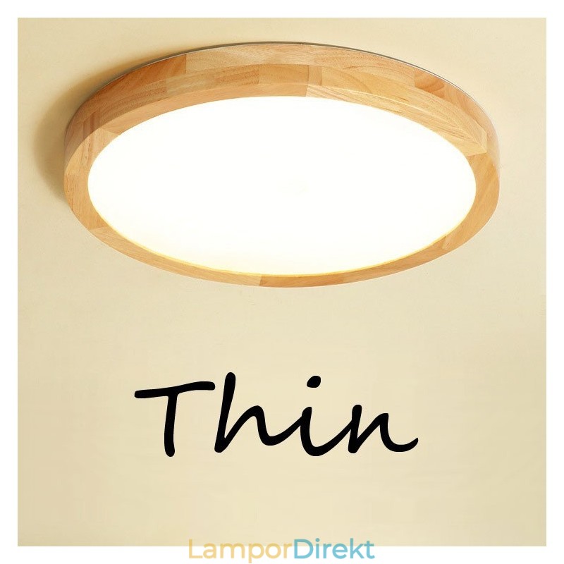 Ultratunn Taklampa I Rund Trä I Massivt Trä Akryltaklampa Nordic Lights