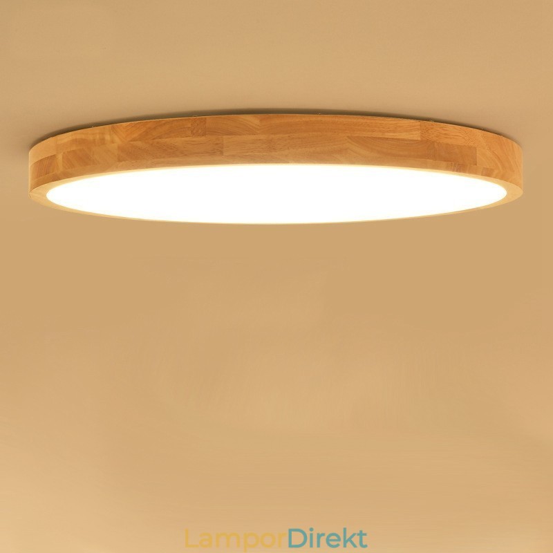Ultratunn Taklampa I Rund Trä I Massivt Trä Akryltaklampa Nordic Lights