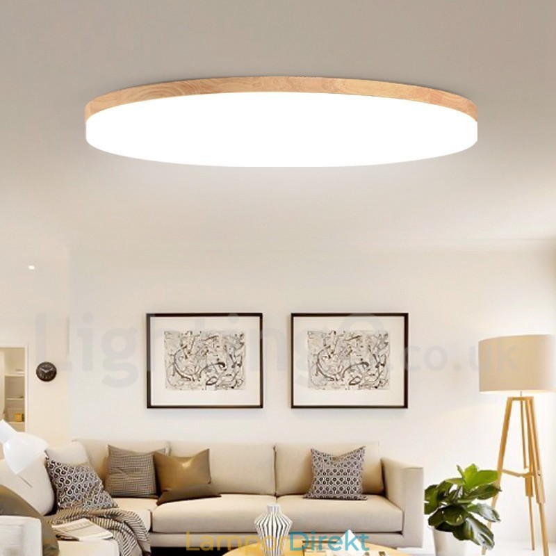 Nordic Round Taklampa Enkel Modern Massivträ Lampa Ultratunn Taklampa