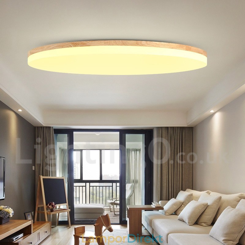 Nordic Round Taklampa Enkel Modern Massivträ Lampa Ultratunn Taklampa