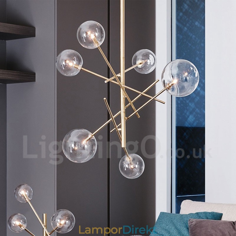 6 Ljus Nordic Lamp Chandelier Enkel Kreativ Retro Iron Glas Ball Magic Bean Ljuskrona