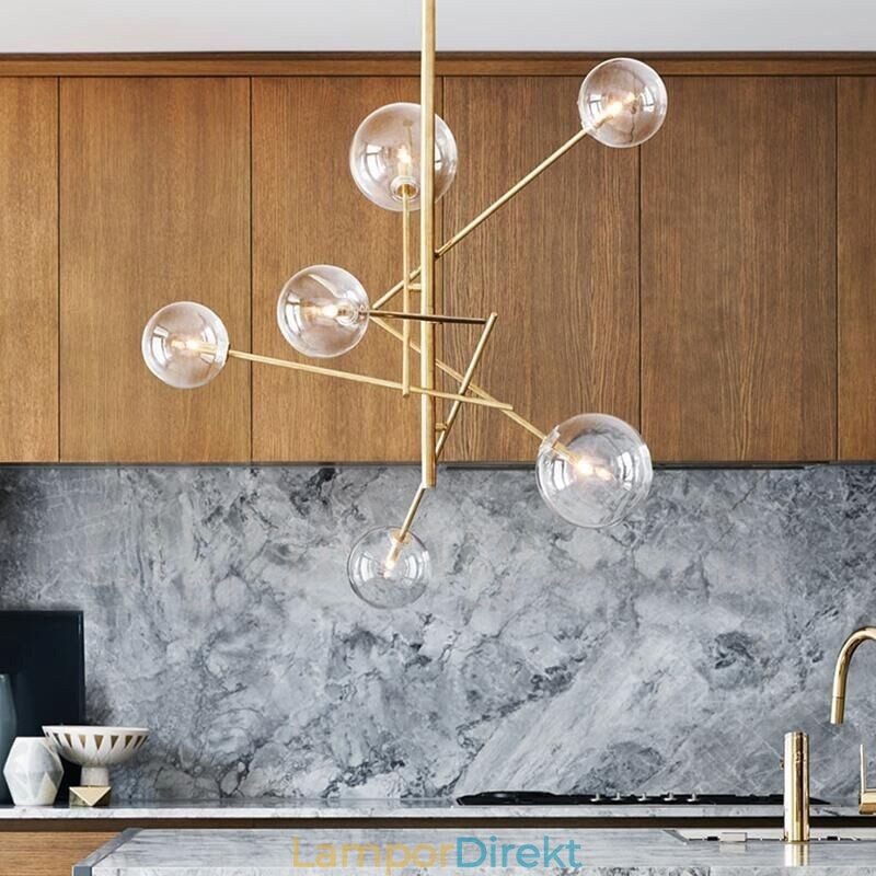 6 Ljus Nordic Lamp Chandelier Enkel Kreativ Retro Iron Glas Ball Magic Bean Ljuskrona