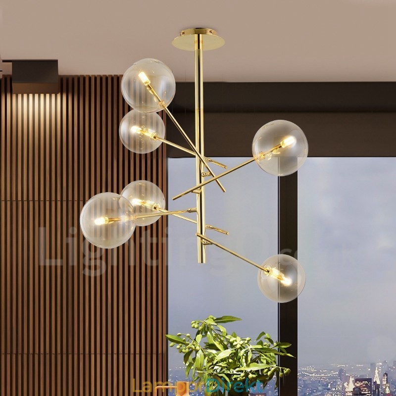 6 Ljus Nordic Lamp Chandelier Enkel Kreativ Retro Iron Glas Ball Magic Bean Ljuskrona