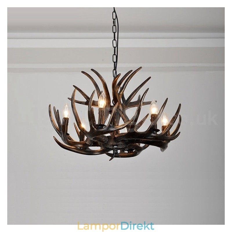 6 Ljus Rustik Konstnärlig Retro Antler Svart Ljuskrona