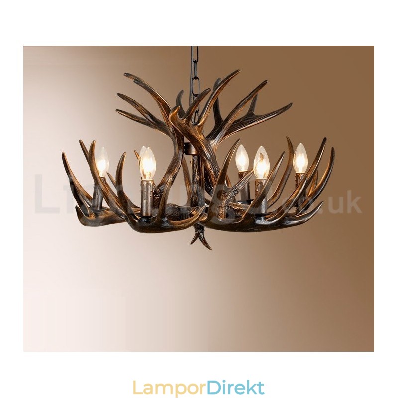 6 Ljus Rustik Konstnärlig Retro Antler Svart Ljuskrona