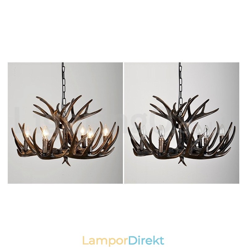 6 Ljus Rustik Konstnärlig Retro Antler Svart Ljuskrona