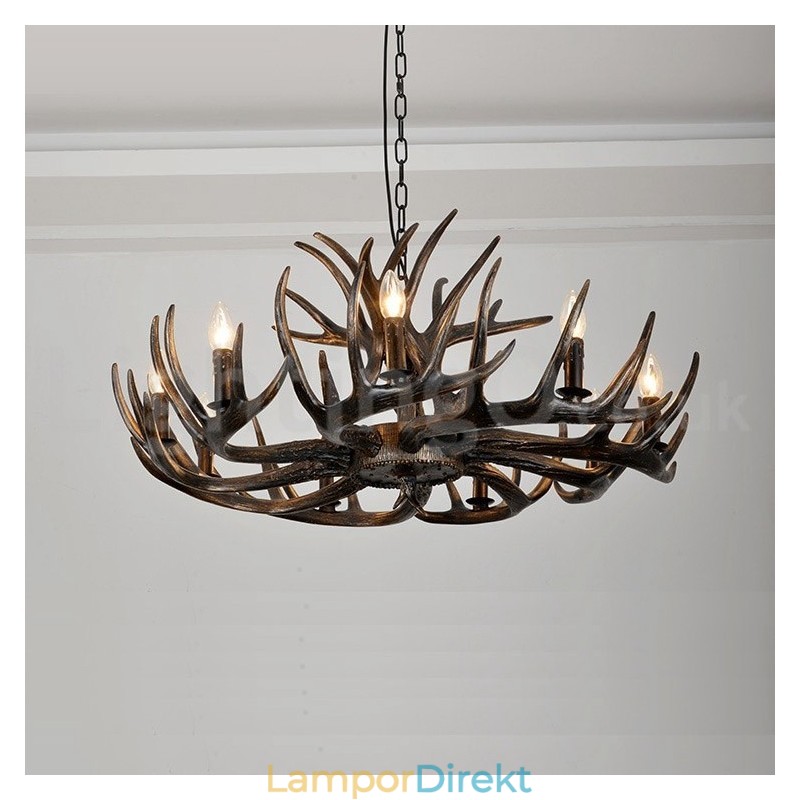 9 Ljus Rustik Konstnärlig Retro Antler Svart Ljuskrona