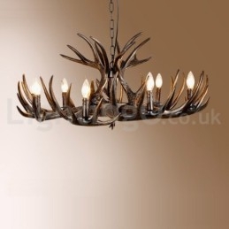 9 Ljus Rustik Konstnärlig Retro Antler Svart Ljuskrona