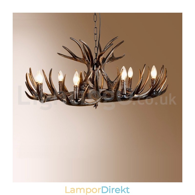 9 Ljus Rustik Konstnärlig Retro Antler Svart Ljuskrona