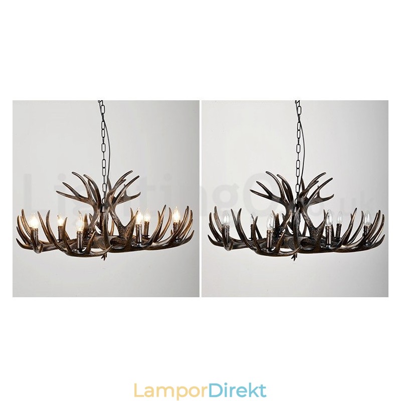 9 Ljus Rustik Konstnärlig Retro Antler Svart Ljuskrona