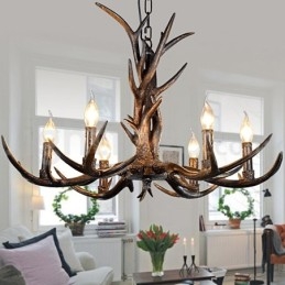 6 Ljus Rustik Konstnärlig Retro Antler Svart Vintage Ljuskrona