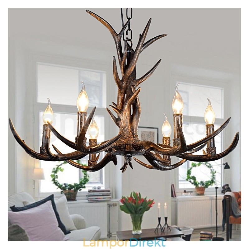 6 Ljus Rustik Konstnärlig Retro Antler Svart Vintage Ljuskrona