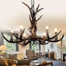 6 Ljus Rustik Konstnärlig Retro Antler Svart Vintage Ljuskrona