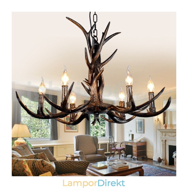 6 Ljus Rustik Konstnärlig Retro Antler Svart Vintage Ljuskrona