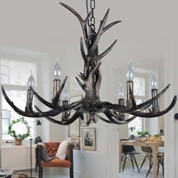 6 Ljus Rustik Konstnärlig Retro Antler Svart Vintage Ljuskrona