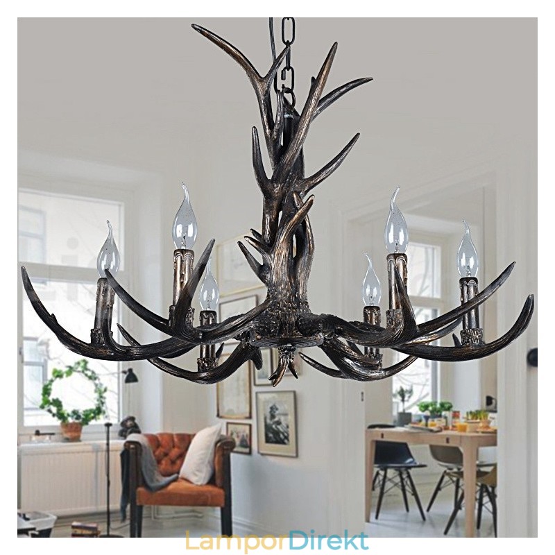 6 Ljus Rustik Konstnärlig Retro Antler Svart Vintage Ljuskrona
