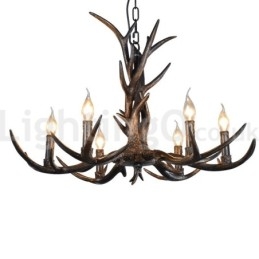 6 Ljus Rustik Konstnärlig Retro Antler Svart Vintage Ljuskrona