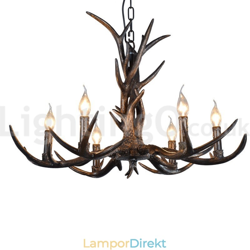 6 Ljus Rustik Konstnärlig Retro Antler Svart Vintage Ljuskrona