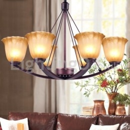 Rustik 6 Glödlampor Glas Lampskärm Rostfri Ljuskrona