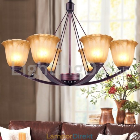 Rustik 6 Glödlampor Glas Lampskärm Rostfri Ljuskrona Rustik 6 Glödlampor Glas Lampskärm Rostfri Ljuskrona